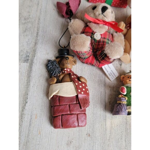 Vintage plush teddy bear coat Santa hat merry Xmas ornament variety home decor - Picture 3 of 10